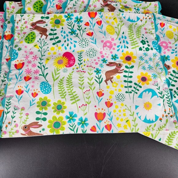 Fabric Placemats Spring Easter Bunny Egg Flowers Blue White Decor 14x17 Lot 7 - Picture 2 of 11